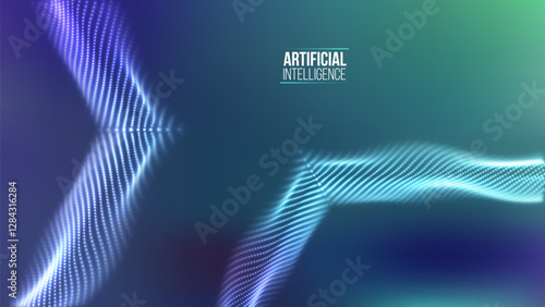 Artificial intelligence futuristic digital wave with glowing abstract data grid, machine learning visualization, neural network technology, and cyber innovation background