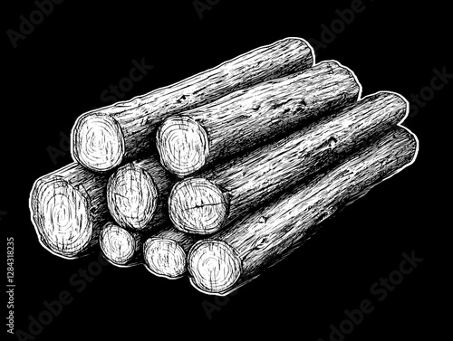 Stacked Logs - A Detailed Forest Illustration