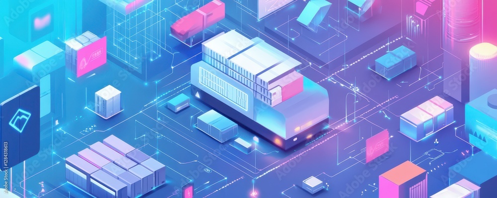 Futuristic logistics hub with autonomous vehicles and digital connectivity Futuristic logistics hub with autonomous vehicles and digital connectivity