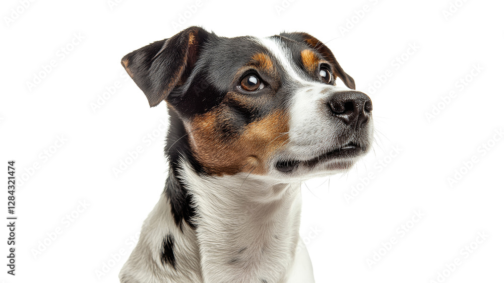 Dog with patchy coat looking thoughtfully upwards Dog with patchy coat looking thoughtfully upwards