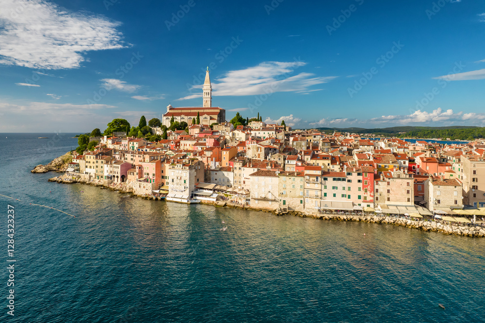 Φωτογραφία Aerial View Of The Rovinj Old Town, Adriatic Sea, Istria Peninsula, Croatia