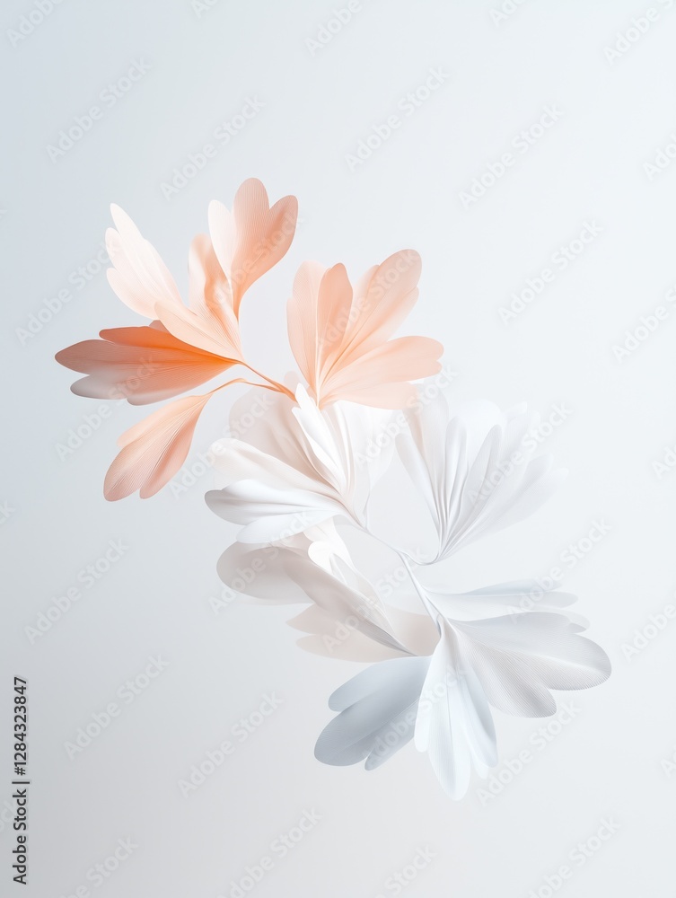 Naklejka premium Delicate pastel leaves create a beautiful arrangement on a soft gray background