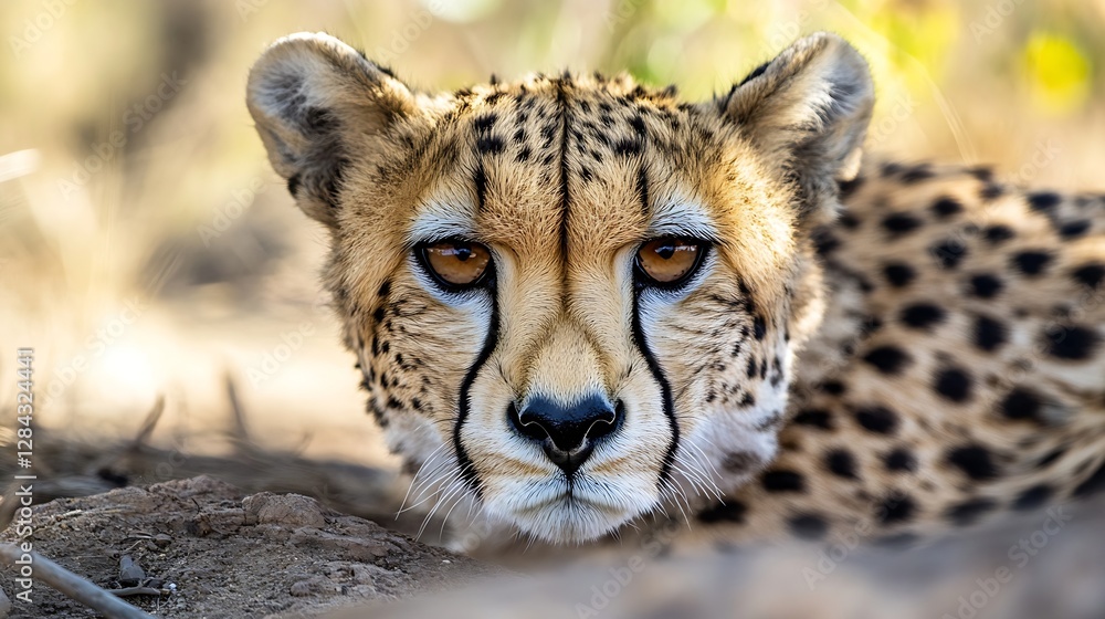 Closeup portrait of a majestic cheetah resting in its natural habitat with striking features and wild expression : Generative AI Closeup portrait of a majestic cheetah resting in its natural habitat with striking features and wild expression : Generative AI