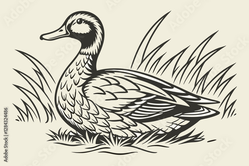 Duck vintage engraved vector illustrationdog vintage engraved vector illustration