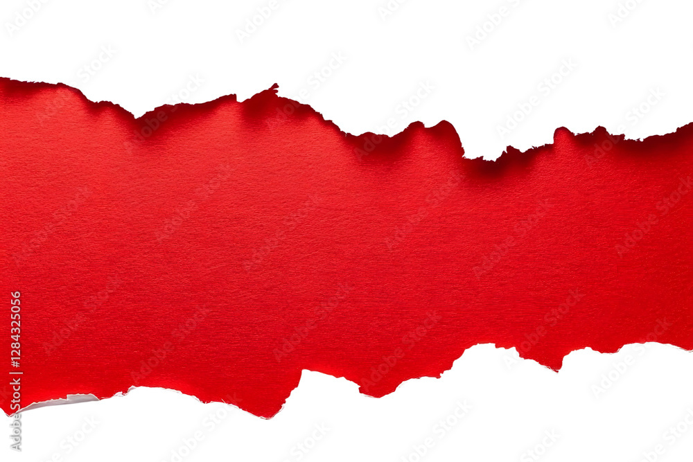 Red ripped paper torn edges strips isolated on white background