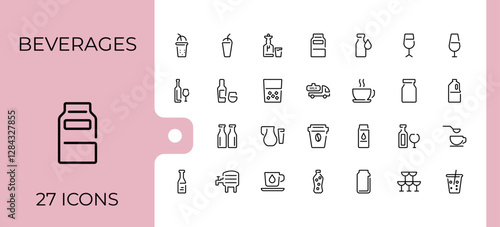 Drink And Juice line icon. Contain linear outline icons party, lemon, soda, cold, coconut, hot, champagne, ice. Pixel perfect. Vector icon and illustration.