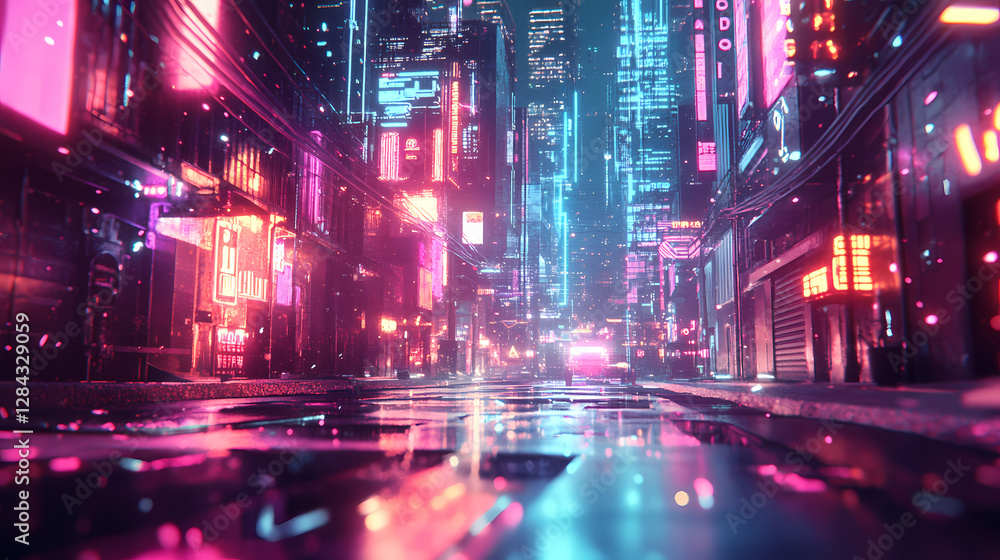 Glowing cyber alley, generative ai. Glowing Cyberpunk Alley. Illustration Glowing cyber alley, generative ai. Glowing Cyberpunk Alley. Illustration