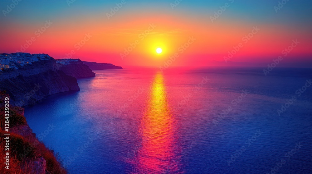 Fototapeta premium Dramatic Santorini sunset over caldera