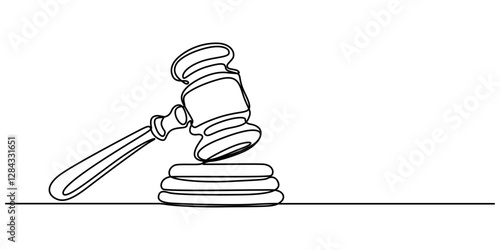 Gavel Continuous Line Icon, One continuous single line of judge hammer isolated on white background, Judge's gavel continuous one line drawing minimalism design isolated on white background, vector.