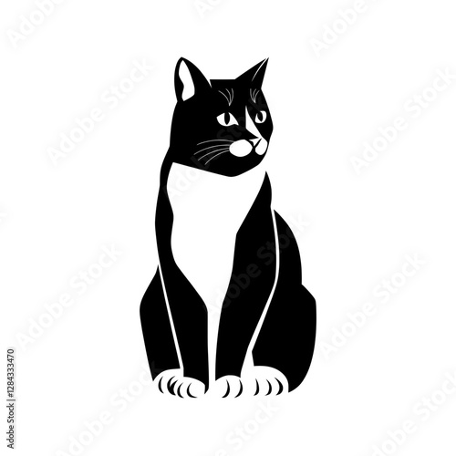 Stylized black cat with playful intent in minimalist design