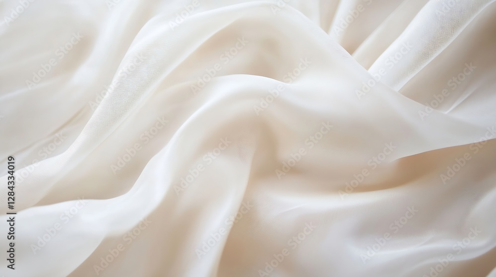 Delicate white fabric draping elegantly across a surface creating a soft and airy texture : Generative AI