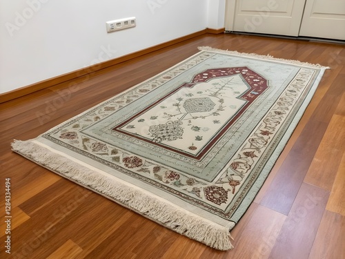 Ornate Light-Beige Prayer Rug with Intricate Floral Design