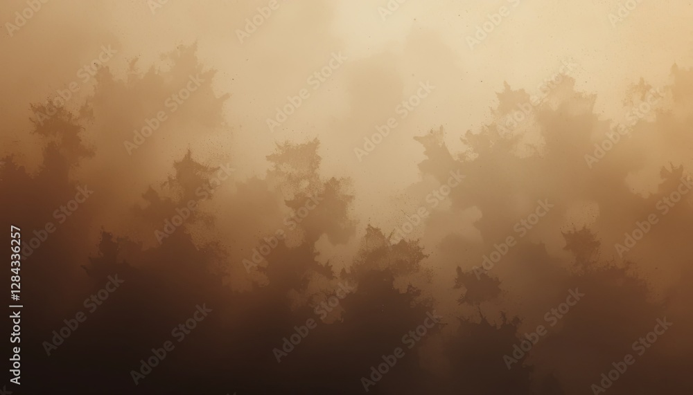 Fototapeta premium Mysterious fog covering forest nature landscape enigmatic aerial view atmospheric