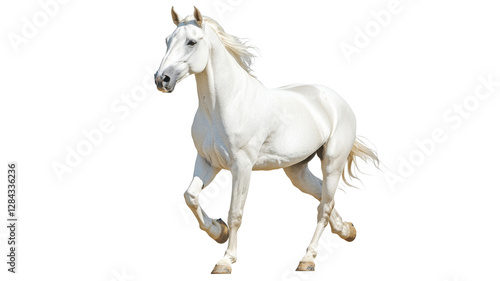 Majestic white horse galloping in open space