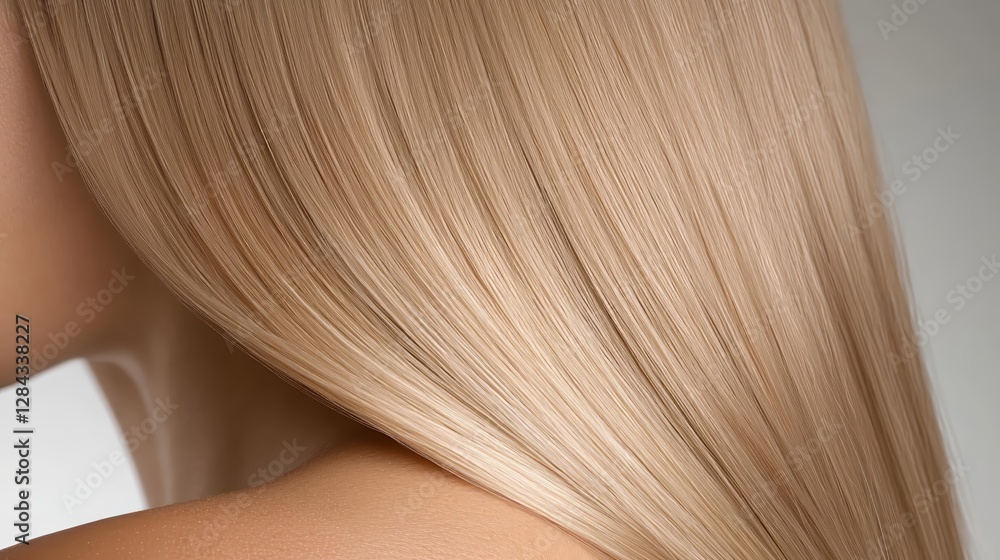 Fototapeta premium Blonde hair texture close-up on model's shoulder with natural shine