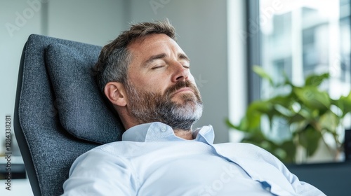 Relaxed businessman napping in office chair