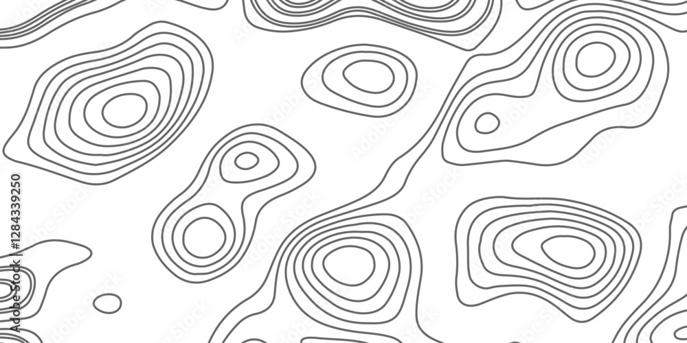Obraz premium Grey contours vector topography. Geographic mountain topography vector illustration. Topographic pattern texture. Map on land vector terrain. Elevation graphic contour height lines. 