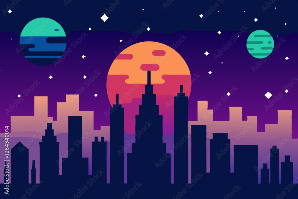 Fototapeta premium night city with moon