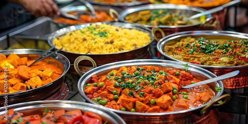 Wallpaper Mural Traditional Indian Meal with Curry, Rice, and Vegetables
 Torontodigital.ca