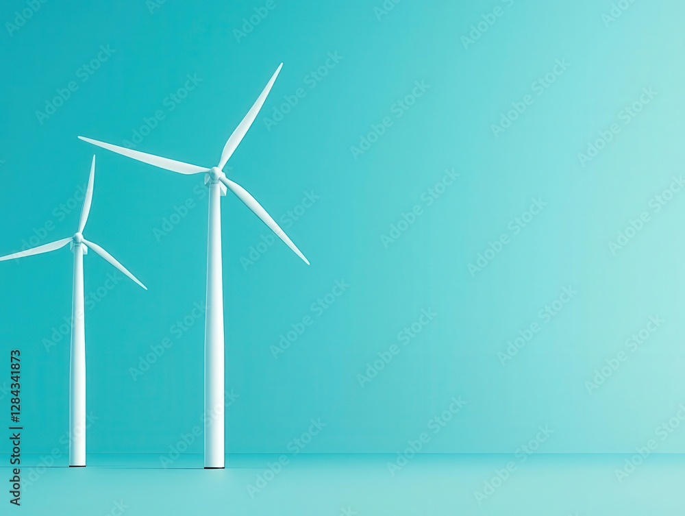 Minimalist 3D wind turbine farm generating electricity, sleek and sustainable power Minimalist 3D wind turbine farm generating electricity, sleek and sustainable power