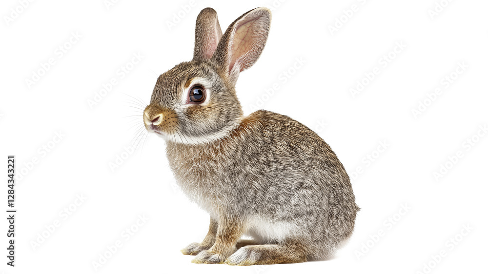 Fototapeta premium Grey rabbit sitting quietly in a natural pose