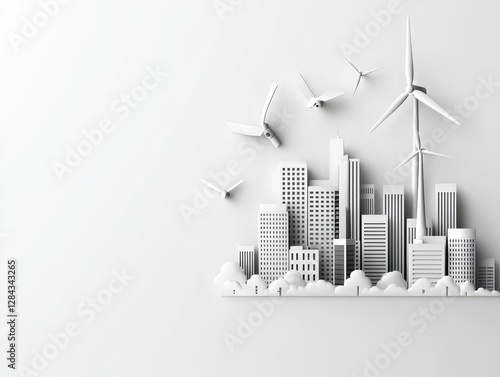 Futuristic monochrome vector of a city using 100 renewable energy, sustainable urban design photo