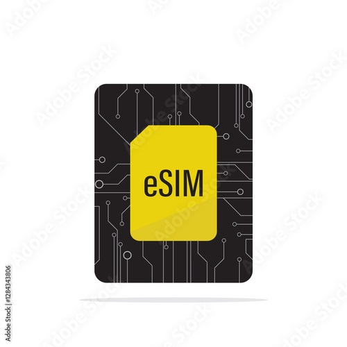 Esim, embedded sim card, modern technology. Electronic sim phone new mobile communication technology. Digital card microchip smartphone gsm isolated on white background