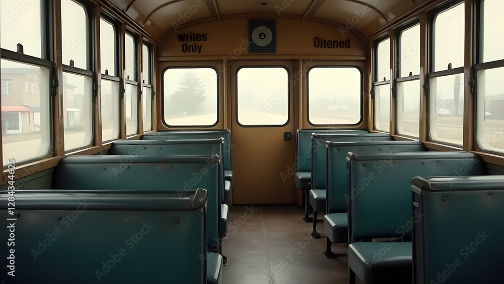 Fototapeta premium A recreation of a bus with segregated seating, symbolizing historical racial segregation in public transportation.