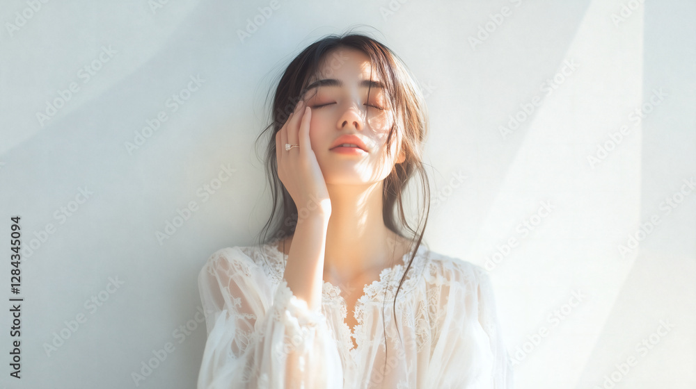 Skincare Concept: Elegant Asian Girl with Radiant Skin Skincare Concept: Elegant Asian Girl with Radiant Skin