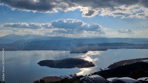 ioannina city and lake pamvotis view from mountain greece photo