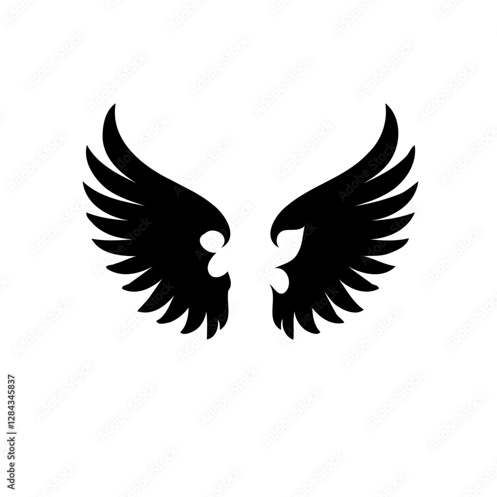 Obraz premium Abstract Black Wings Symbol on White Canvas