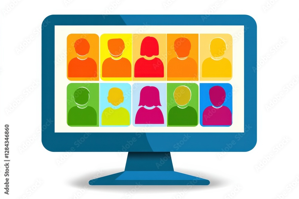 Colorful Icons of People on Computer Screen with Isolated Background for Business Use Colorful Icons of People on Computer Screen with Isolated Background for Business Use