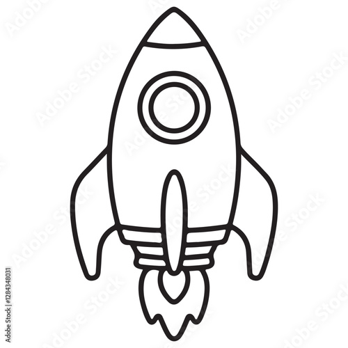 Front view of a stylized rocket icon with strong upward thrust isolated on.