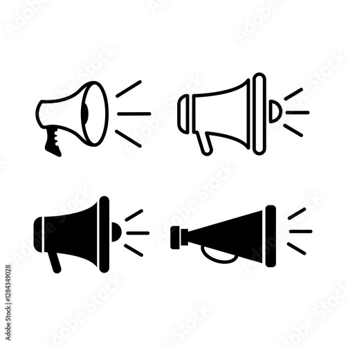 megaphones icons set on white background vector art illustration illuminated