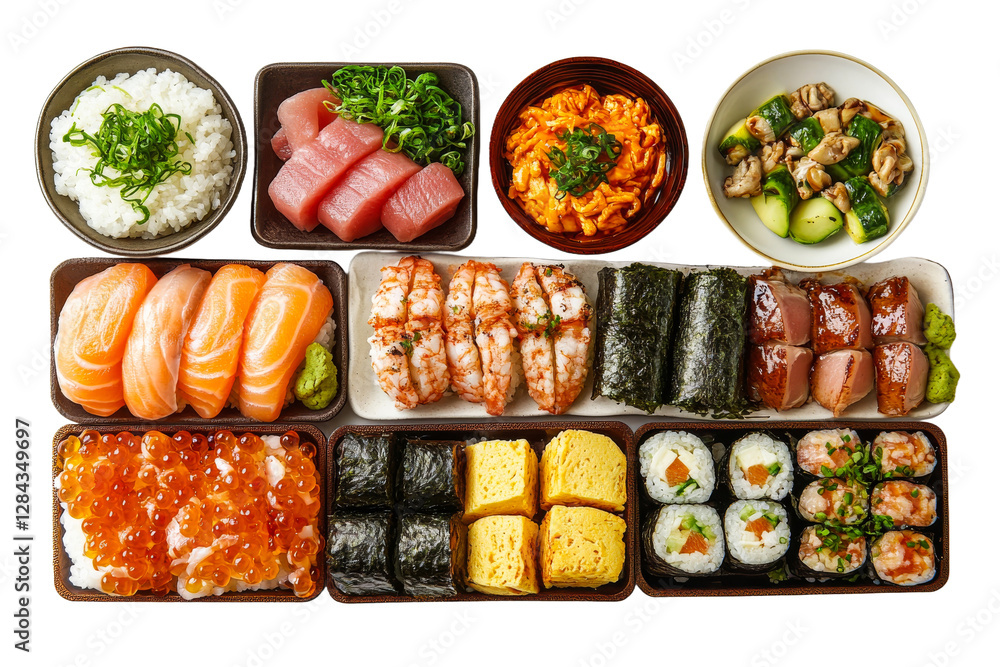 Enjoying a variety of sushi and sashimi platter Enjoying a variety of sushi and sashimi platter