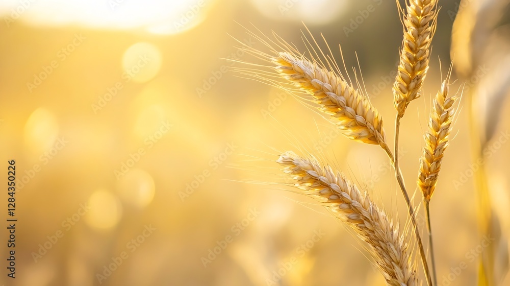 Close up of golden wheat stalks basking in the warm glow of sunlight on a serene summer day : Generative AI Close up of golden wheat stalks basking in the warm glow of sunlight on a serene summer day : Generative AI