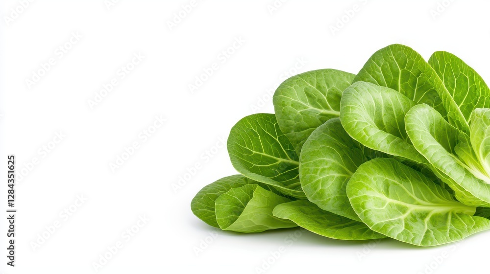 Fototapeta premium Fresh green romaine lettuce arranged on a clean white background.