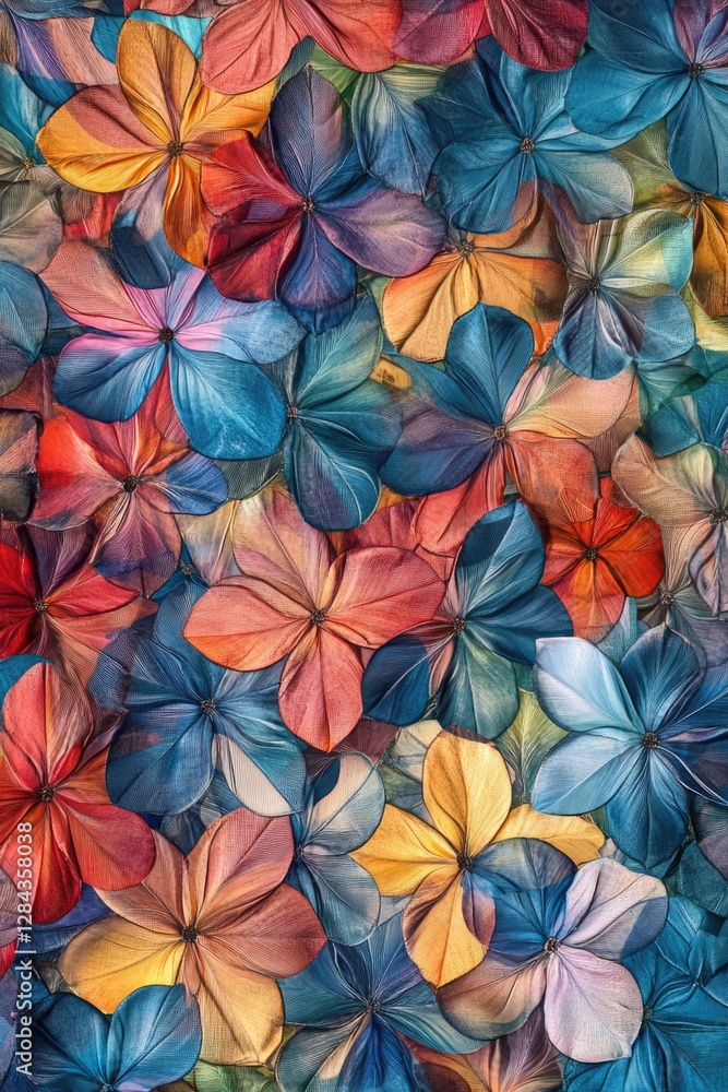An array of blooming flowers in a variety of colors including red, yellow, blue and green.