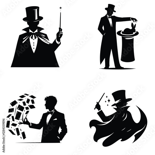 Mystical Magician with Hat and Wand in Dynamic Silhouette Art