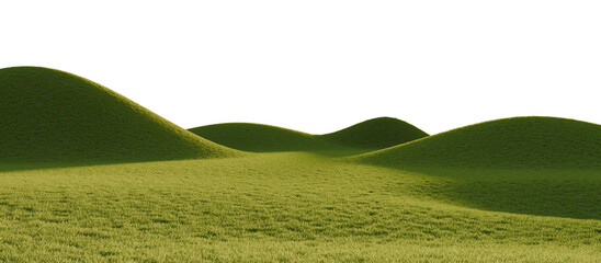 Hills with grass on a transparent background. 3D rendering.	

