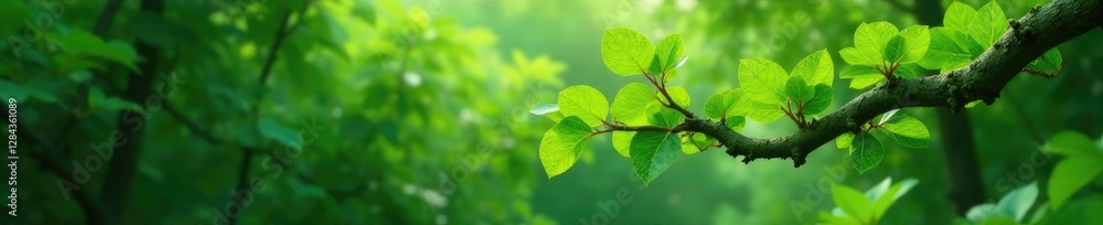 Thick green liana vines twirl around tree branch, plant, greenery,