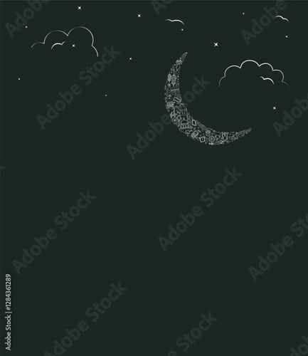 Eid Festival Greetings, Ramadan night concept. Vector moon and star Greetings.