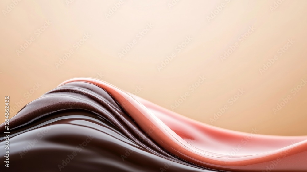 Fototapeta premium Abstract wavy fabric in soft brown and pink tones with smooth texture and gentle folds on a neutral background