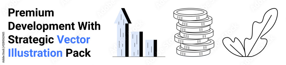 Bar chart symbolizing growth, stacked coins for financial themes, and leaf element for sustainability. Ideal for business planning, growth, finance, eco initiatives, startups, analysis flat landing Bar chart symbolizing growth, stacked coins for financial themes, and leaf element for sustainability. Ideal for business planning, growth, finance, eco initiatives, startups, analysis flat landing