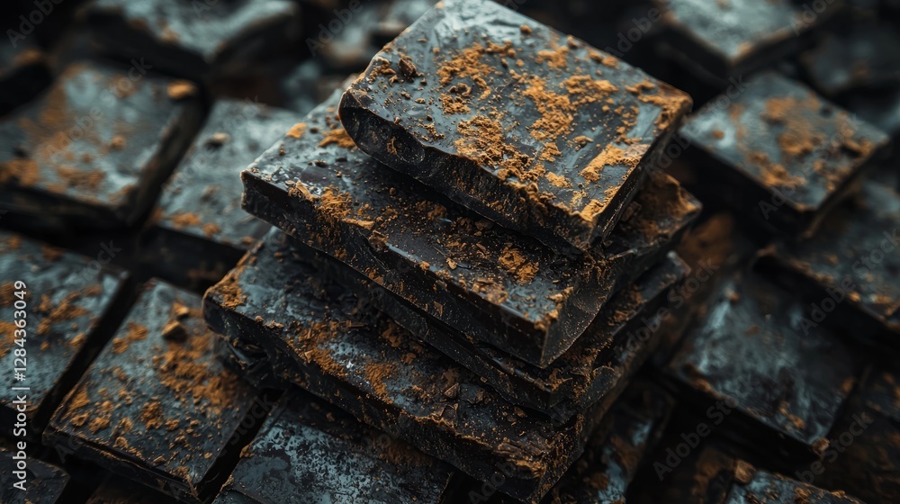 Broken Chocolate Bars Naturally Scattered on Surface, Perfect for Food Photography Broken Chocolate Bars Naturally Scattered on Surface, Perfect for Food Photography