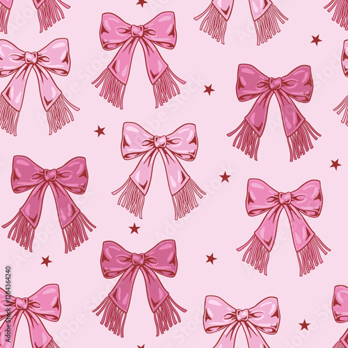 Seamless western cowgirl pattern featuring fringe bows in earthy tones with scattered stars. Perfect for fabric, wallpaper, wrapping paper, and digital backgrounds.