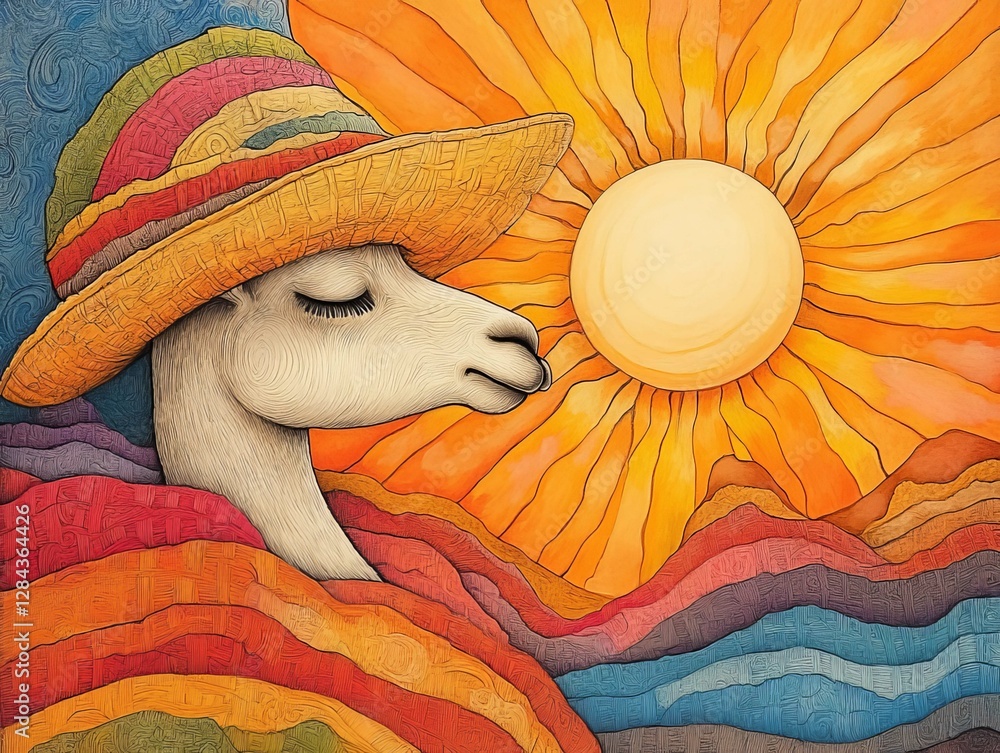 Fototapeta premium Llama or alpaca at sunset