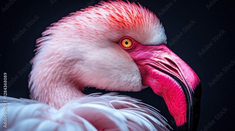 Fototapeta premium Close-up flamingo head profile, dark background