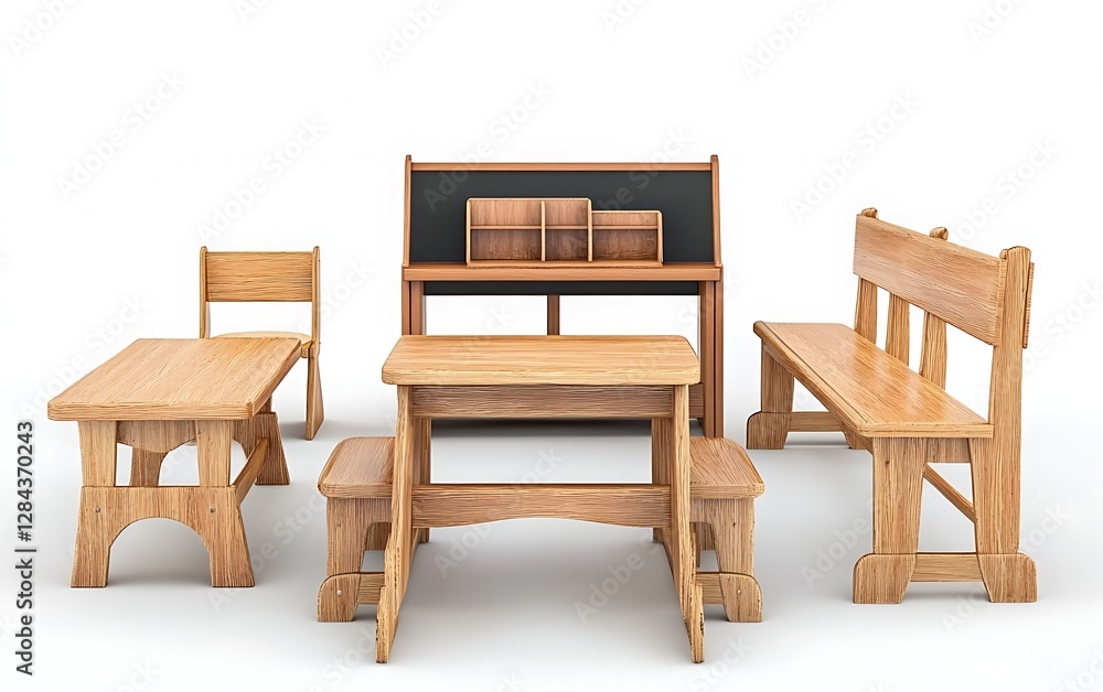 Classroom interior with rows of tables and chairs. 3d rendering Classroom interior with rows of tables and chairs. 3d rendering