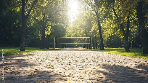 Fototapeta Naklejka Na Ścianę i Meble -  A volleyball court in a park on a sunny summer day